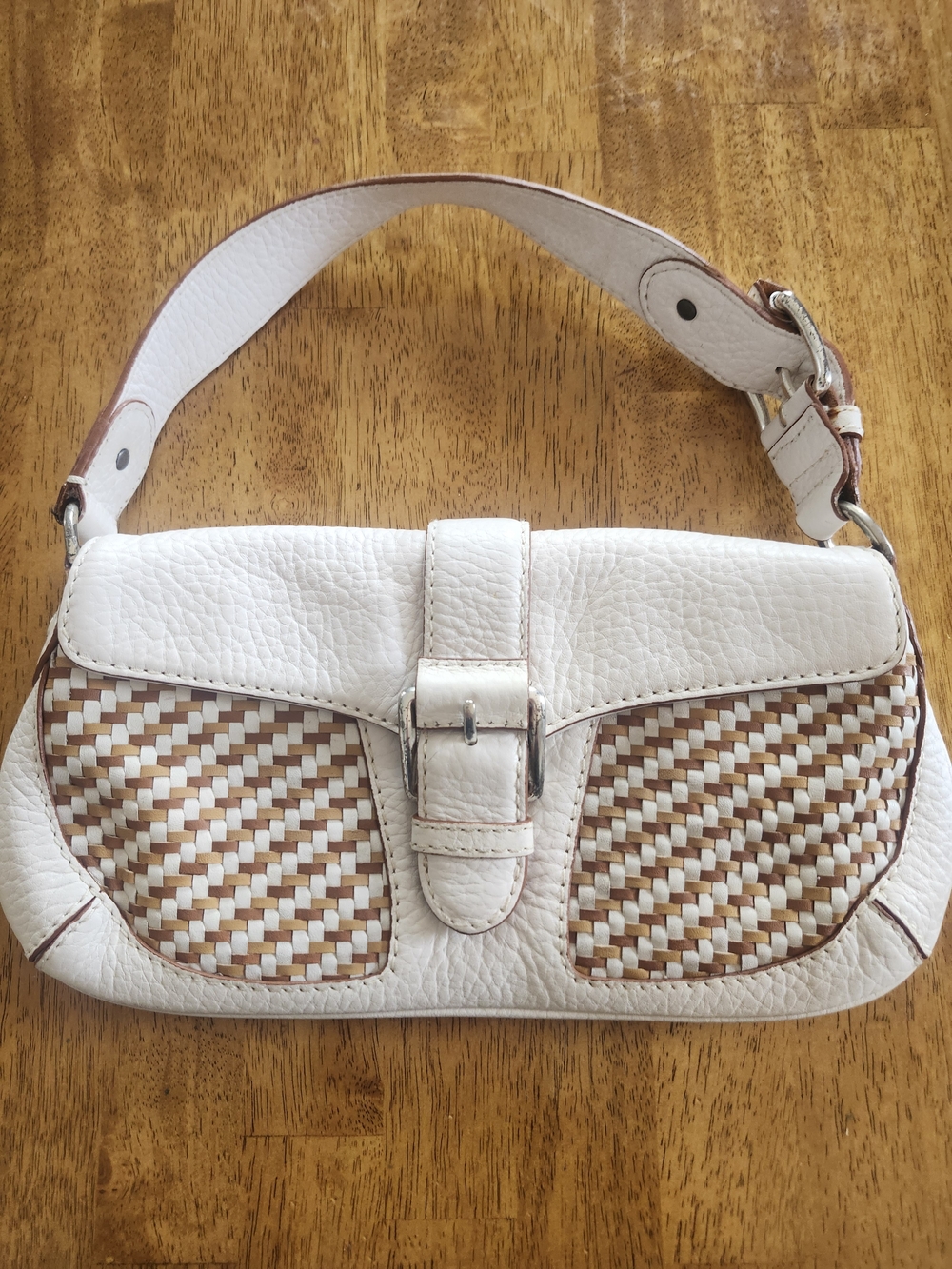 Michael Kors Vintage Y2K White Woven Leather Shoulder Bag